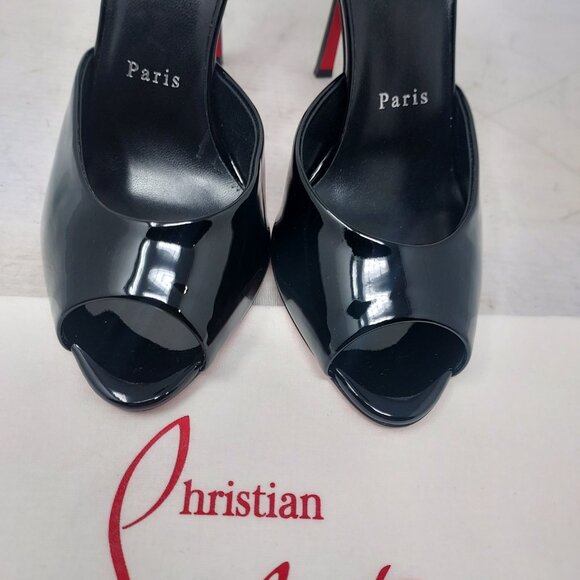 CHRISTIAN LOUBOUTIN Me Dolly Patent Leather Black Heel Sandal - Picture 7 of 11